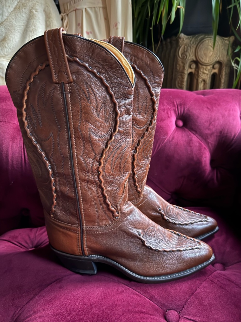 Dan Post - Vintage Bucklace Whipstitch Western Leather Boots - Brown - Women’s 8